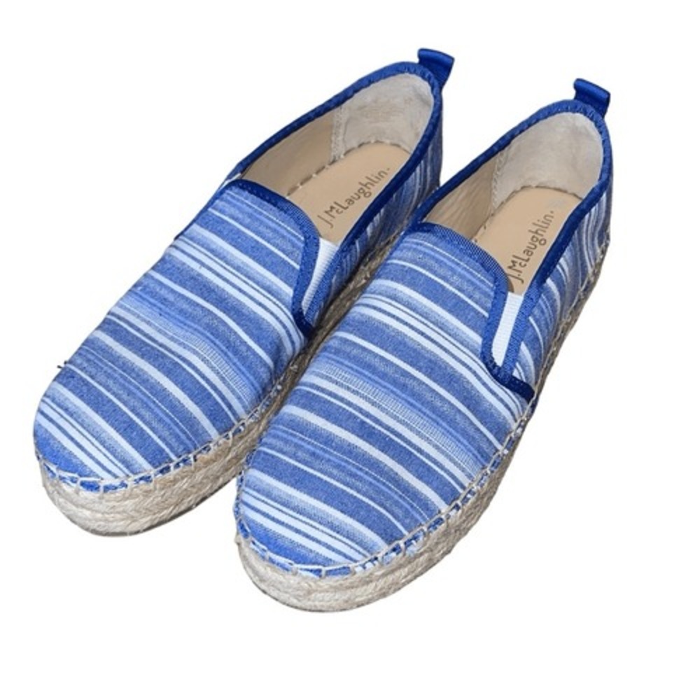 J. McLaughlin Multi Striped Blue White Canvas Espadrilles Size‎ 7